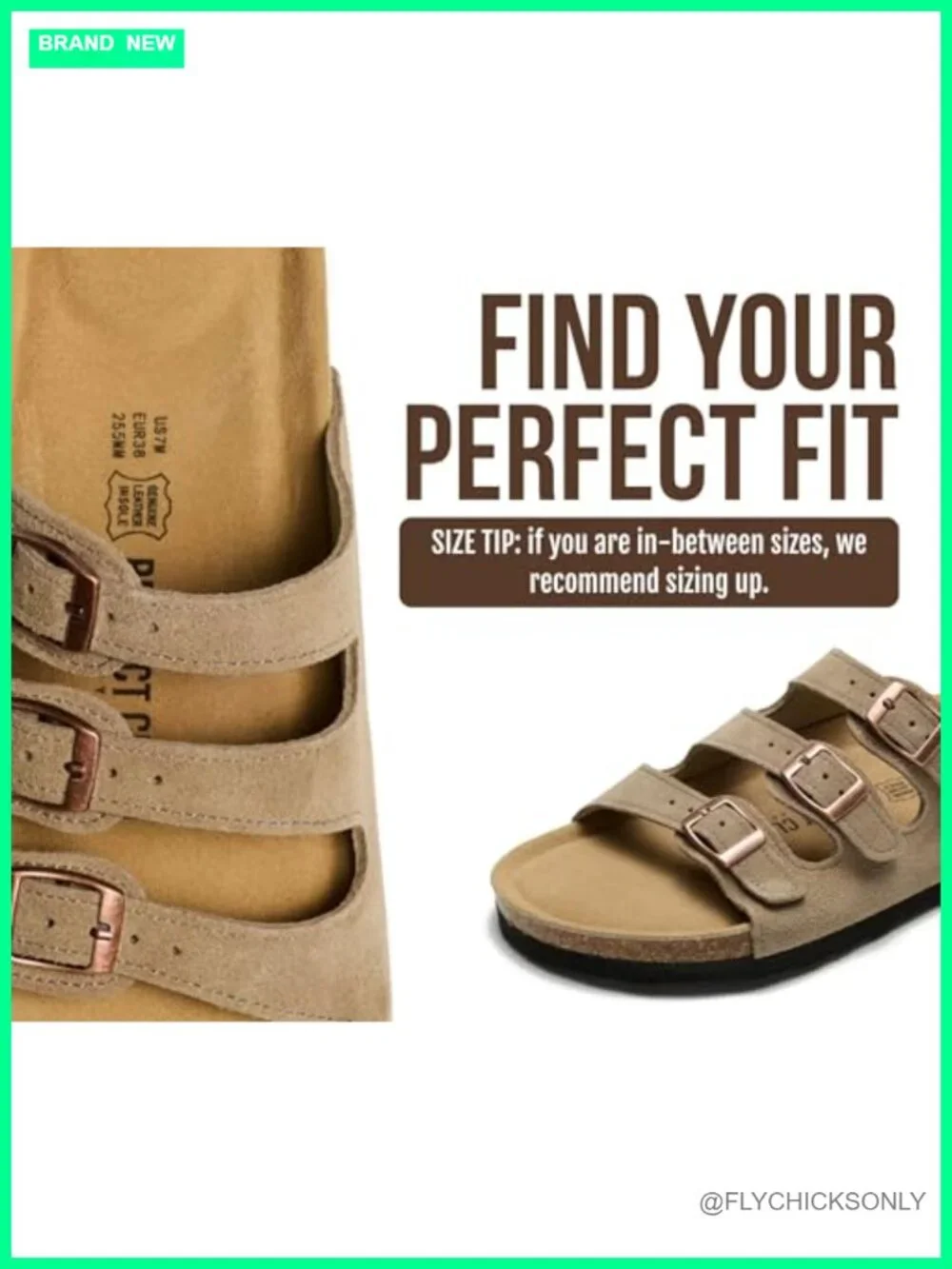 Genuine Leather Slide Sandals with Memory Foam & Cork Footbed